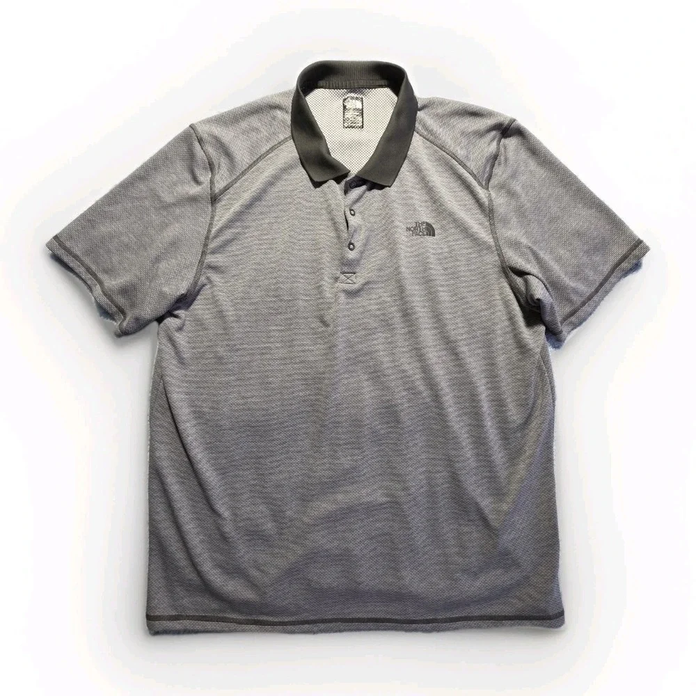 The North Face FlashDry Gray Black‎ Striped Short Sleeve Polo Shirt XXL